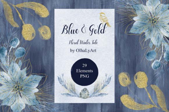 Blue and Gold Winter Floral Clipart: A Creative Treasure