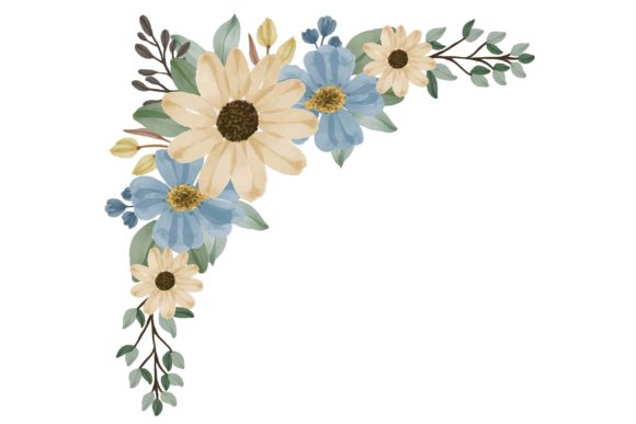 Blue and Yellow Watercolor Floral Frame: A Versatile Creative Asset