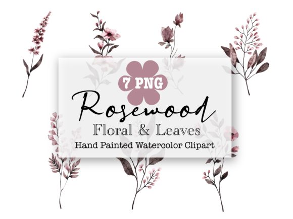 Delicate Rosewood Floral and Leaves Watercolor Clipart for Your Creative Projects