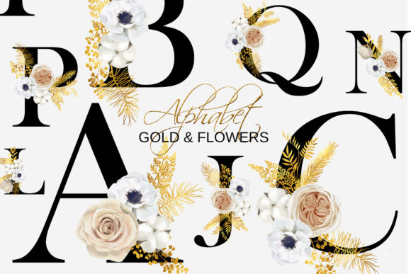 Introducing the Gold Floral Wedding Alphabet: Elegant Design for Your Special Moments