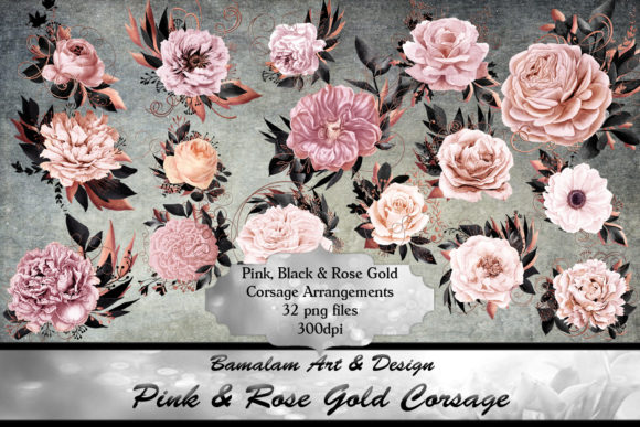 Pink Rose Gold Corsage Clip Art for Modern Designs