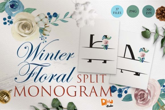 Split Monogram Winter Floral Set 2 for Seasonal Elegance