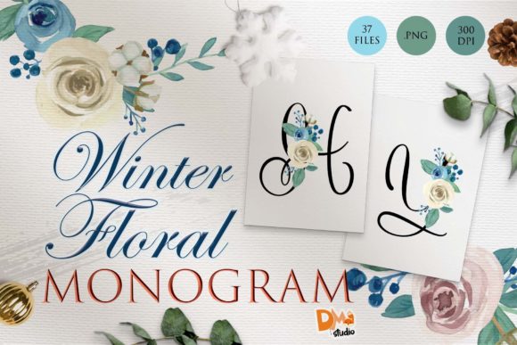 The Elegant Workflow Addition: Monogram Winter Floral Watercolor Set 3