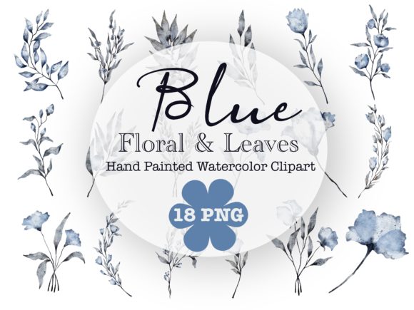 Ultimate Watercolor Clipart: Blue Floral and Leaves Design Bundle