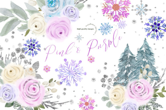 Unlock Creative Elegance with Winter Pink Purple Floral Clipart