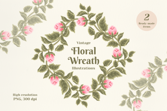 Vintage Rose Bud Floral Wreath Set: Versatile Elegance for Creators