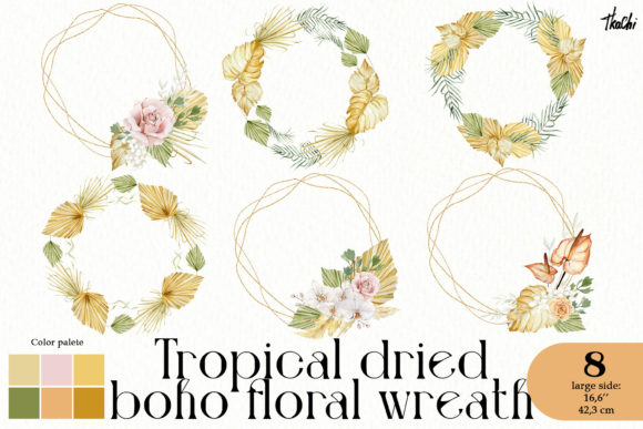 Watercolor Boho Dried Floral Wreath PNG Collection